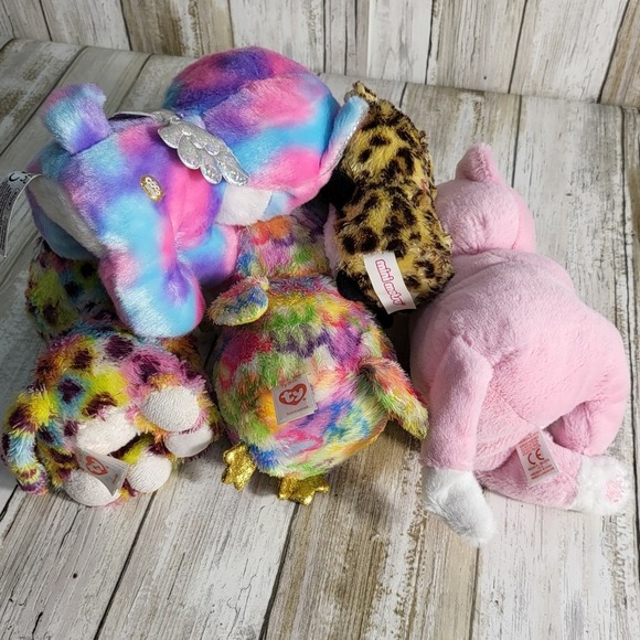 Beanie Boo Plush Unicorn Owl Leopard Kitty Cat Bundle, Stuffed Animals Set of 5 - Picture 5 of 5